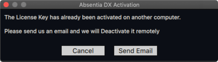 Absentia DX Activation dialog
