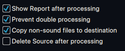 General settings checkboxes in the Absentia DX main window