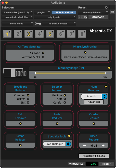 Absentia DX AudioSuite plug-in in Pro Tools